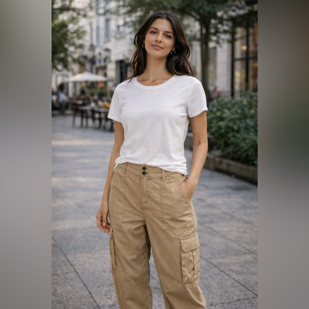 Wild Fable Jogger Pants Womens Size Medium Cargo Pocket High Rise Tan Khaki - Picture 2 of 11